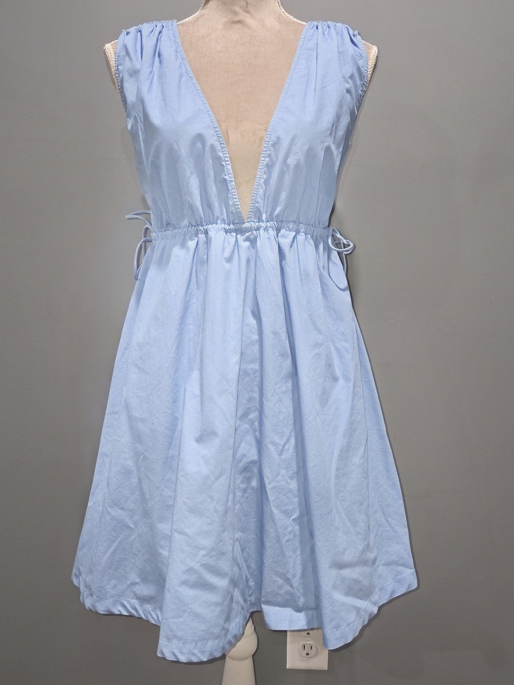 Abercrombie & Fitch Light Blue Plunging V Chemise Dress with Side Ties - Small